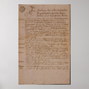 Poster Certificat de mariage de Wolfgang, Mozart et Weber