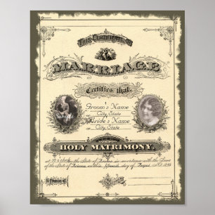 Poster Certificat de Mariage d'Époque 1800