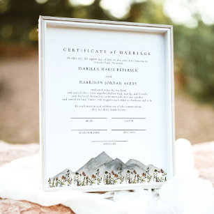 Poster Certificat de mariage des Fleurs sauvages de monta