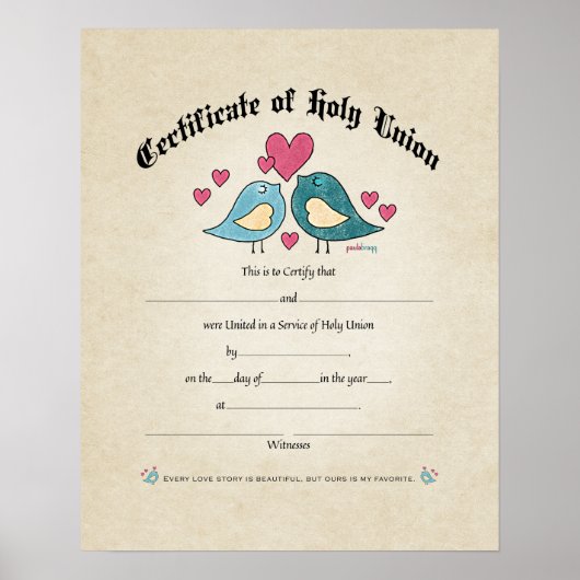 Poster Certificat de Mariage des Inséparables de la Saint (Devant)