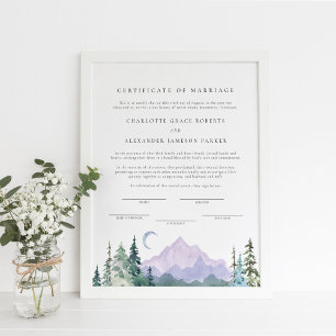 Poster Certificat de mariage des Monts Watercolor