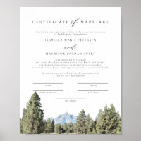 Certificat de mariage du parc national TETON