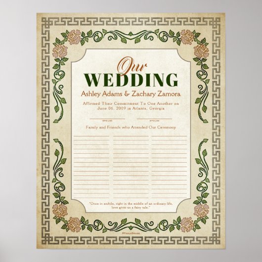 Poster Certificat de Mariage floral grec antique (Devant)