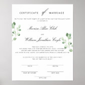 Poster Certificat De Mariage Floral Mariage Vert (Devant)