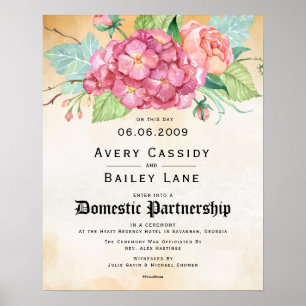 Poster Certificat de Mariage floral "Partenariat national