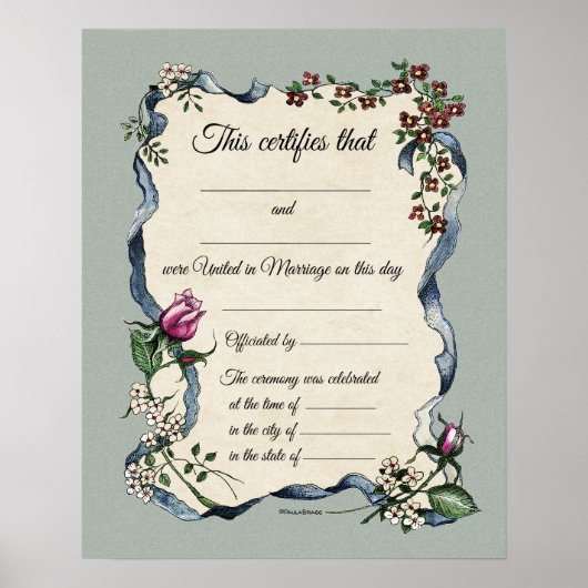 Poster Certificat de Mariage frontalier de ruban floral (Devant)