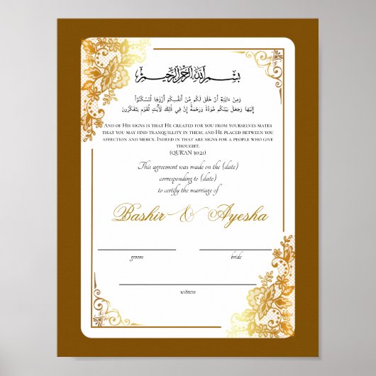 Poster Certificat de mariage Nikkah personnalisé moderne (Devant)