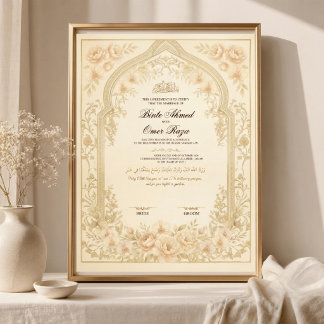 Poster Certificat de mariage numérique Nikkah en or