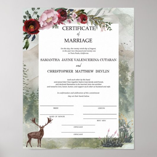 Poster Certificat de mariage Samantha et Chris (Devant)