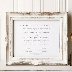 Poster Certificat de mariage simple et élégant