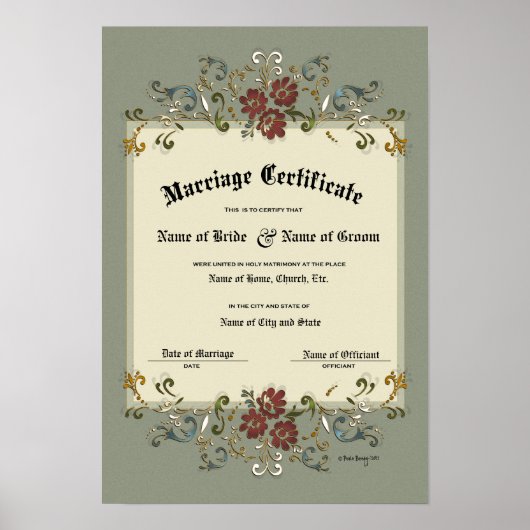 Poster Certificat de mariage-(Souvenir ornemental) (Devant)