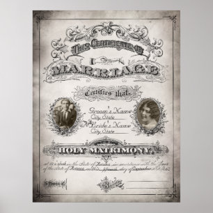 Poster Certificat de mariage vintage