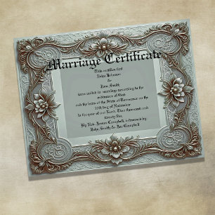 Poster Certificat de Mariage Vintage Bleu