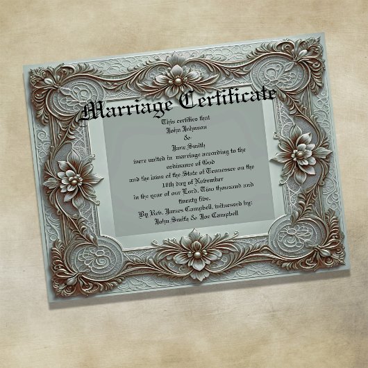 Poster Certificat de Mariage Vintage Bleu
