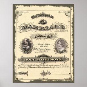 Poster Certificat de mariage vintage des années 1800