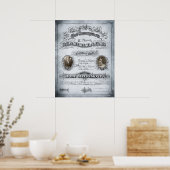 Poster Certificat de mariage Vintage ton bleu (Cuisine)