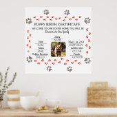Poster Certificat de naissance personnalisé de chiot (Cuisine)