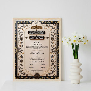Poster Certificat de Nikkah élégant pour mariage islamiqu