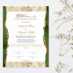 Poster Certificat de Nikkah élégant pour mariage musulman