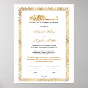 Poster Certificat de Nikkah en or pour mariage islamique