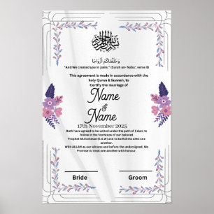 Poster Certificat de nikkah fleuri et violet islamique