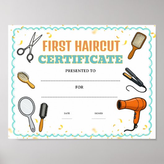Poster certificat de première coupe de cheveux modifiable (Devant)
