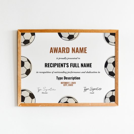 Poster Certificat de prix de football, reconnaissance du 
