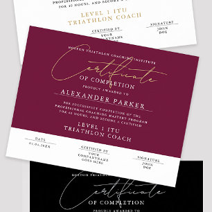 Poster Certificat de Récompense Bourgogne Écriture Modern