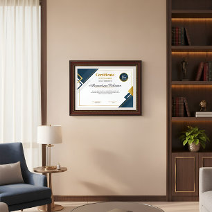 Poster Certificat de reconnaissance bleu et or moderne P