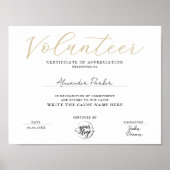 Poster Certificat de reconnaissance simple or pour bénévo (Devant)