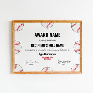 Poster Certificat de réussite de baseball - Instant
