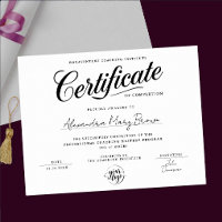 Certificat de Réussite Élégant Noir et Blanc Logo