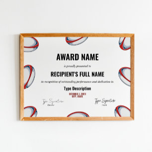 Poster Certificat de Rugby Excellence Award - Instant