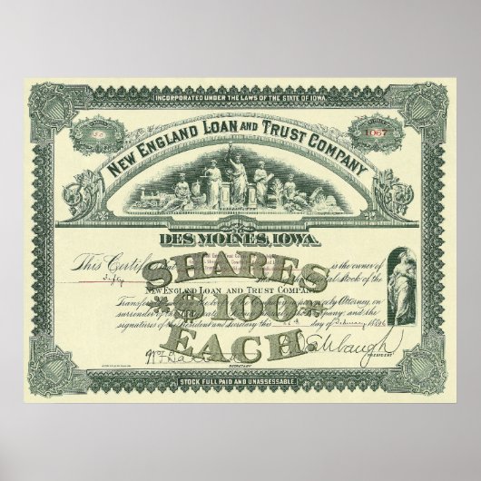 Poster Certificat de Stock de capital vintage Business Fi (Devant)