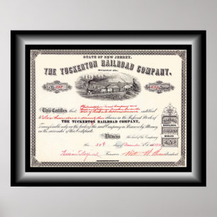 Poster Certificat de Stock de Tuckerton Railroad Company 