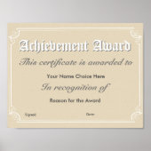 Poster Certificat d'excellence (Devant)