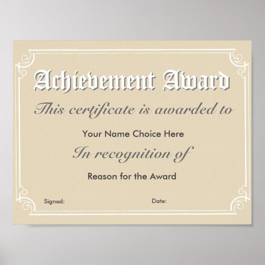 Poster Certificat d'excellence (Devant)