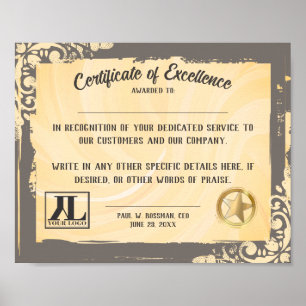 Poster Certificat d'excellence employé bénévole