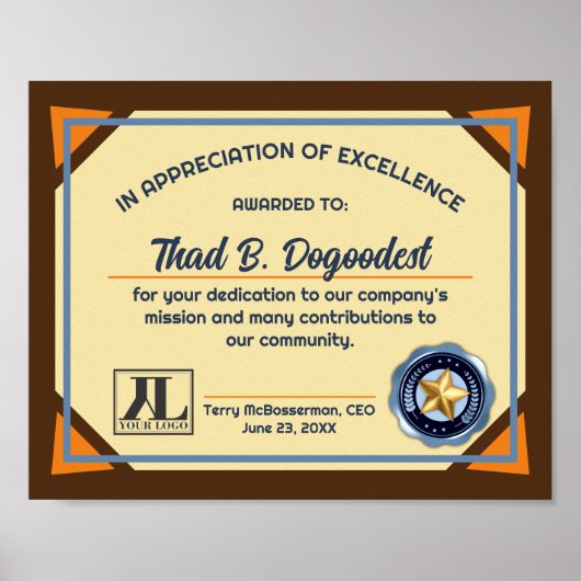 Poster Certificat d'excellence pour la reconnaissance vol (Devant)