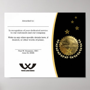 Poster Certificat d'excellence Prix du personnel