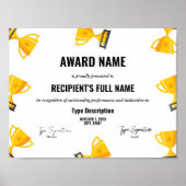 Poster Certificat d'excellence sportive avec trophée (Devant)