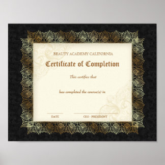 Poster Certificat d'obtention du diplôme de beauté noir