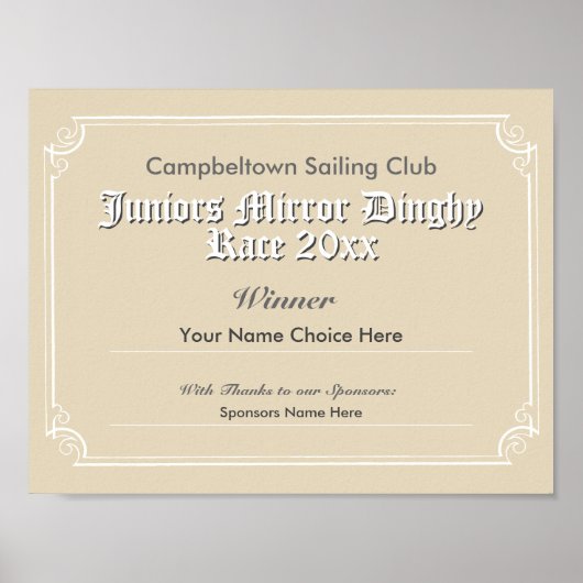 Poster Certificat du vainqueur du Concours Club de voile (Devant)
