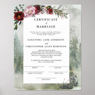 Poster Certificat floral de Rose de Bourgogne Dusty