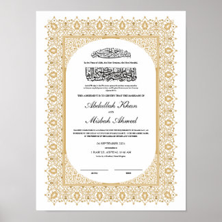 Poster Certificat Gold Nikkah pour le Mariage musulman is
