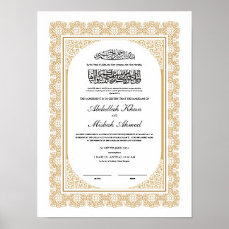 Poster Certificat Gold Nikkah pour le Mariage musulman is