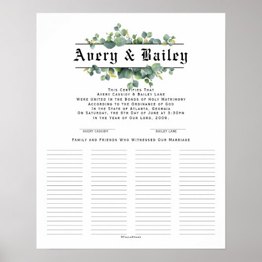 Poster Certificat mariage (Devant)