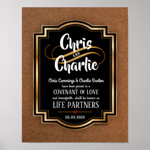 Poster Certificat Mariage contemporain masculin élégant