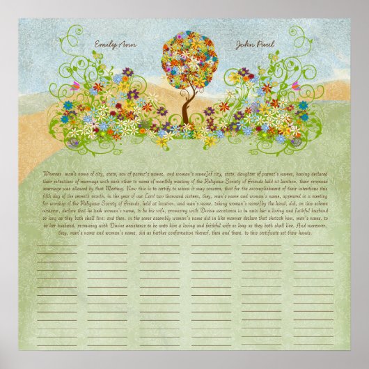 Poster Certificat Mariage d'impression Quaker de l'arbre  (Devant)