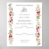 Poster Certificat mariage Floral Rose & Rouge Garland (Devant)